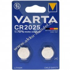 Varta Lithium Knopfzelle CR2025 DL2025 2er Blister