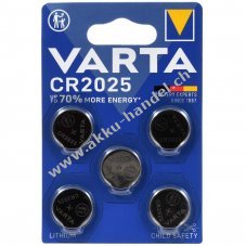 Varta Lithium Knopfzelle CR2025 DL2025 5er Blister