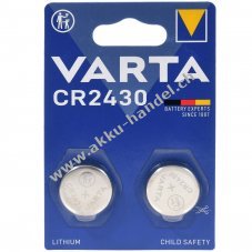 Varta Lithium Knopfzelle Batterie CR2430 3V 2er Blister